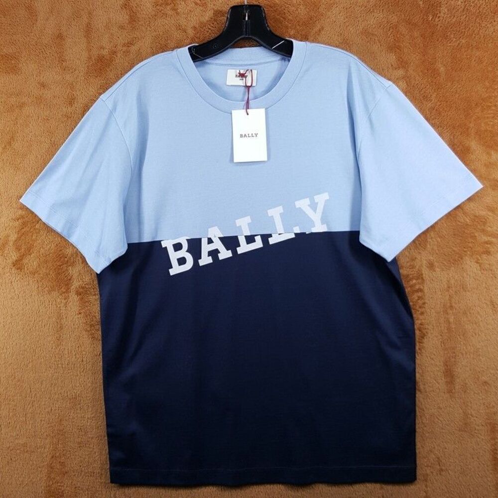 BALLY Shirt Mens Small Blue Pullover Colorblock Short Sleeve Logo Tee T-Shirt
